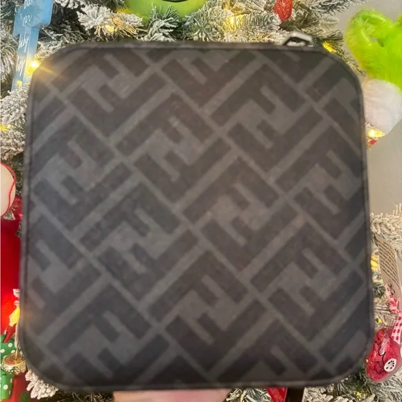 FENDI Zucca Monogram Logo Black & Grey Vanity Zippy Case Box NEW